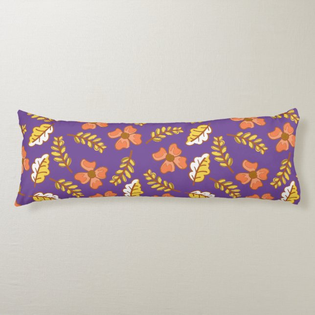 Coussins Longs Feuilles d'automne en chute chaude avec fleurs (Devant)