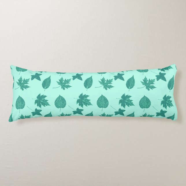 Coussins Longs Feuilles d'automne - turquoise et aqua (Devant)