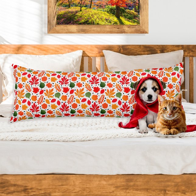 Coussins Longs Feuilles d'automne vibrantes Motif multicolores (Vibrant Autumn Leaves Multi-Colored Pattern Body Pillow)