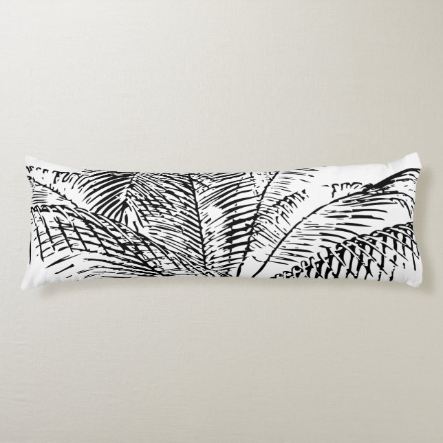 Coussins Longs Feuilles de palmier noir et blanc Motif Abstrait (Devant)