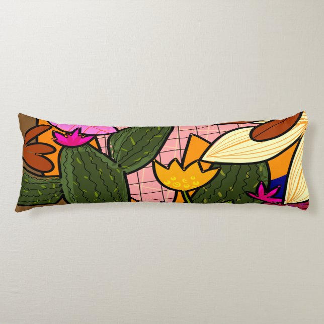 Coussins Longs Feuilles et fleurs tropicales abstraites  (Devant)