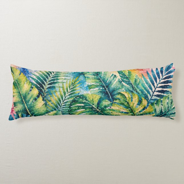 Coussins Longs Feuilles Tropicales Luxuriantes Style Géométrique  (Devant)