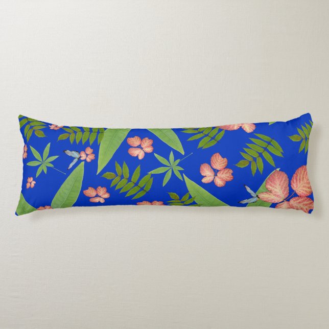 Coussins Longs Feuilles tropicaux en bleu (Devant)
