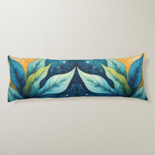 Coussins Longs Feuilles Vertes Bleues Soleil et Étoiles