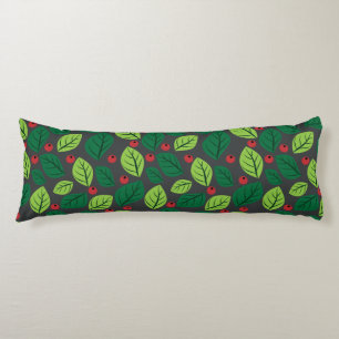Coussins Longs Feuilles verts, Berries Rouges, Motif Des Feuilles