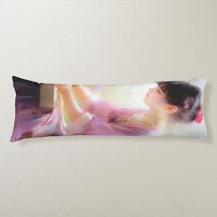 Coussins Longs Fille dans le jardin des fleurs