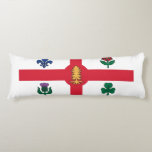 Coussins Longs Flag of Montreal, Quebec Body Pillow<br><div class="desc">Body Pillow with the flag of Montreal,  the most populous city in the province of Quebec,  Canada. A white flag with a red cross,  a white pine,  a blue Fleur-de-lys,  a red Rose of Lancaster,  a shamrock,  and a thistle</div>
