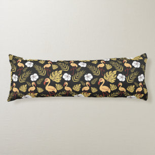 Coussins Longs Flamant rose continu motif fleurs jaune et blanc