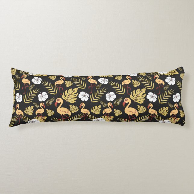 Coussins Longs Flamant rose continu motif fleurs jaune et blanc (Devant)