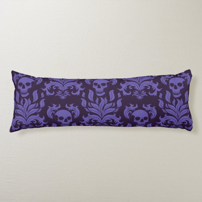 Coussins Longs Flamme crânienne Damas dans les tons moody violet (Devant)