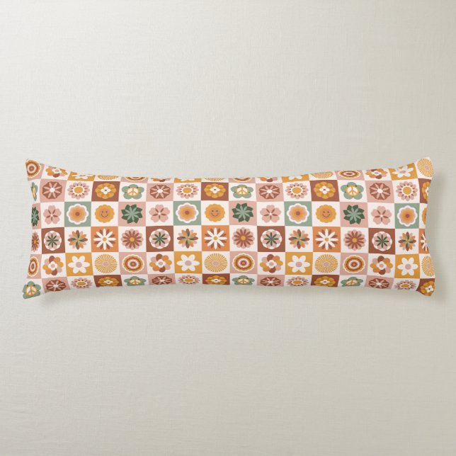 Coussins Longs Fleur à carreaux rétro groovy (Devant)
