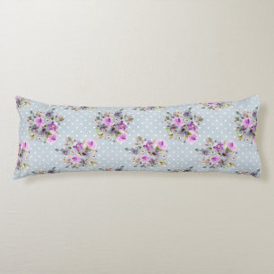 Coussins Longs Fleur aquarelle violette à pois bleus et blancs
