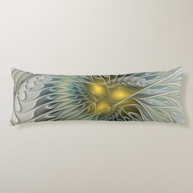 Coussins Longs Fleur argentée dorée Fantaisie abstraite Art fract (Devant)