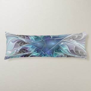 Coussins Longs Fleur de fractale moderne abstraite avec du bleu
