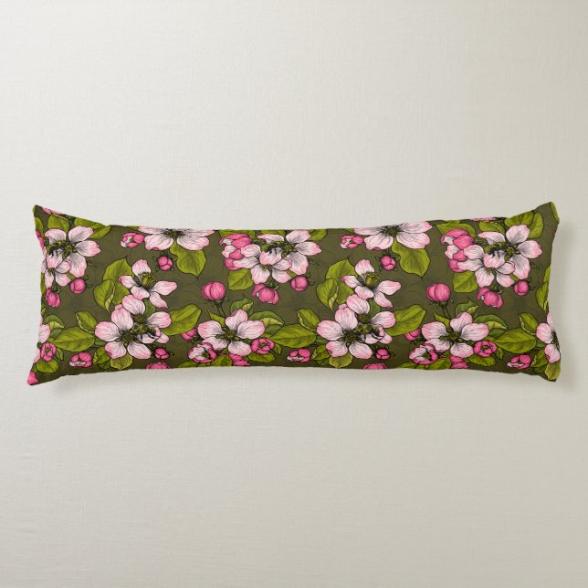 Coussins Longs Fleur de pomme sur vert foncé (Devant)