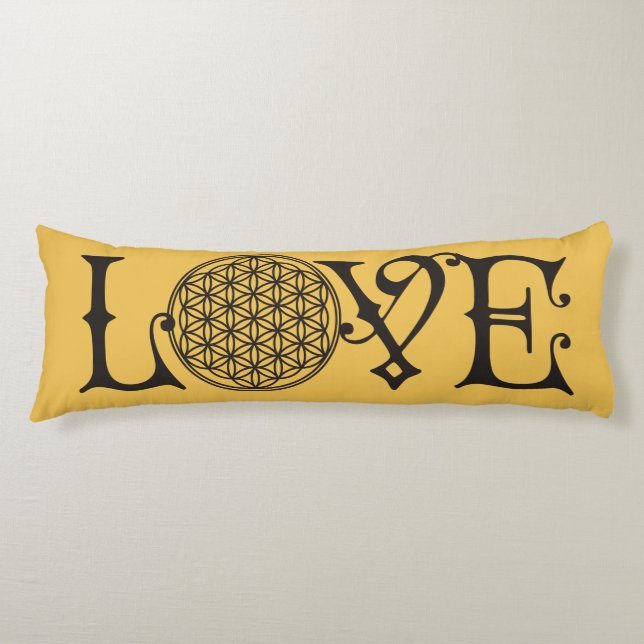 Coussins Longs Fleur de vie - LOVE lettrage tatouage noir (Devant)
