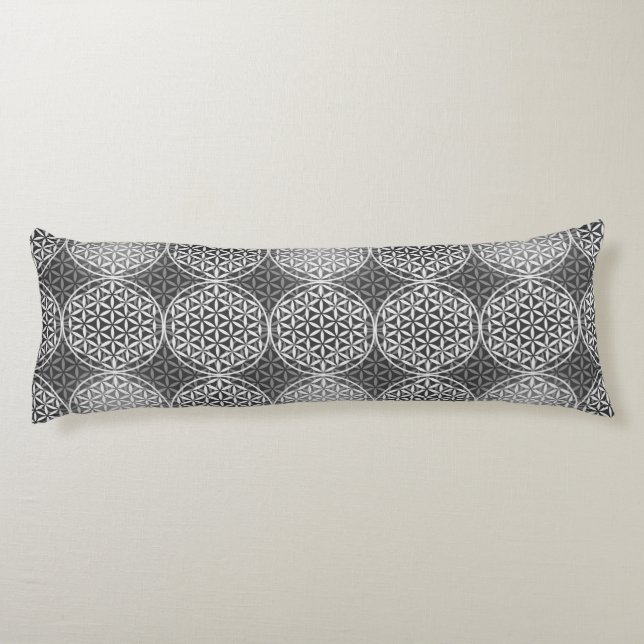 Coussins Longs Fleur de vie - motif de timbre - gris (Dos)