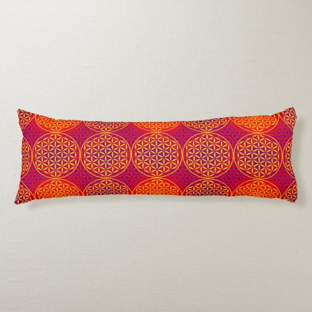 Coussins Longs Fleur de vie - motif de timbre - rose orange (Devant)