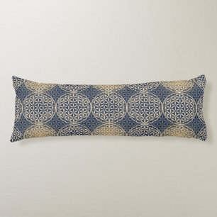 Coussins Longs Fleur de vie - motif de timbre - sable bleu