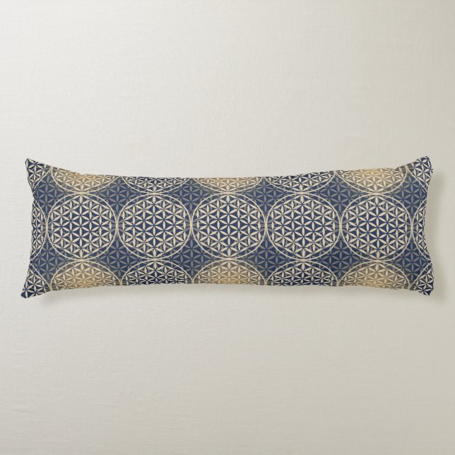 Coussins Longs Fleur de vie - motif de timbre - sable bleu (Devant)