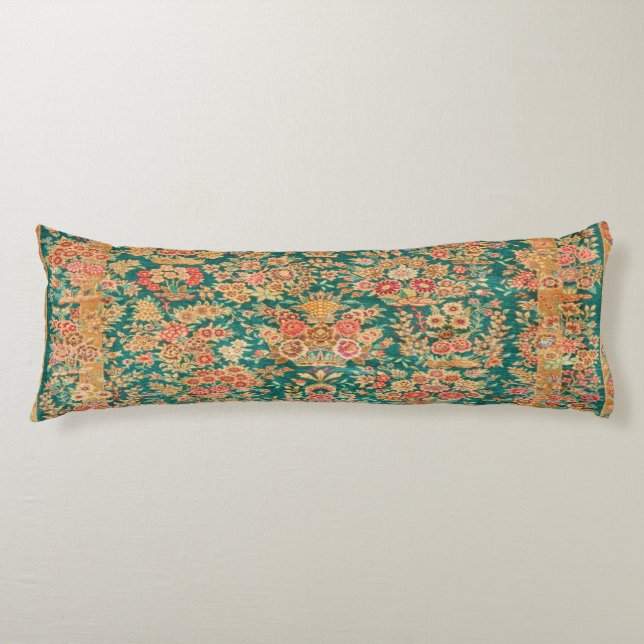 Coussins Longs Fleur florale d'or vert kilim turc persan (Devant)