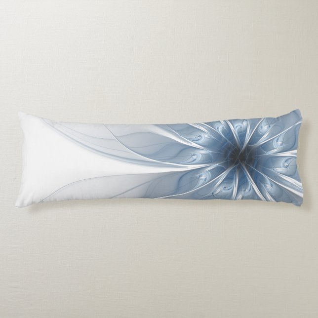 Coussins Longs Fleur imaginaire fractale bleue douce et tendresse (Devant)