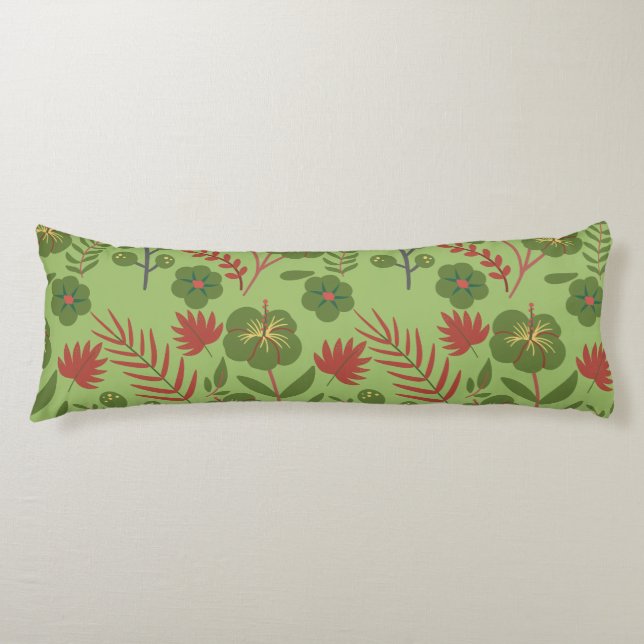 Coussins Longs Fleur motif, branche, feuille fleurie verte sans s (Devant)
