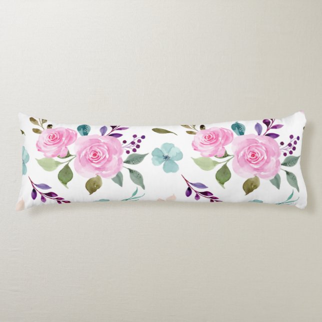 Coussins Longs Fleur rose aquarelle sans couture (Devant)
