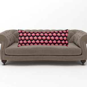 Coussins Longs Fleur rose rose sur motif floral noir
