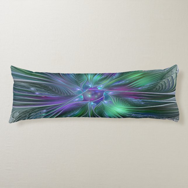 Coussins Longs Fleur verte abstraite moderne fractale violette (Devant)