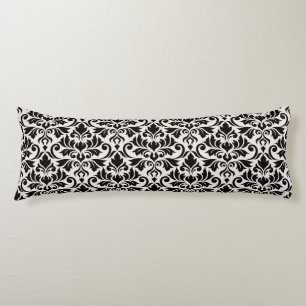 Coussins Longs Fleurir Damas Grand Motif Noir sur Crème