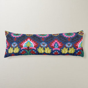 Coussins Longs Fleuris folkloriques colorés bleu foncé