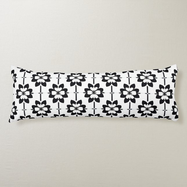 Coussins Longs Fleurs abstraites élégantes noir blanc moderne (Devant)