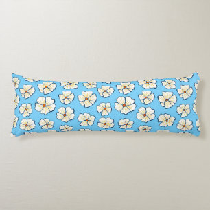 Coussins Longs Fleurs blanches sur fond bleu