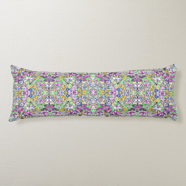 Coussins Longs Fleurs Botaniques Colorées (Devant)