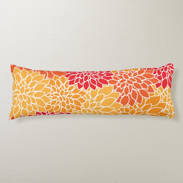 Coussins Longs Fleurs Dahlia, Motif De Fleurs, Dahlia Orange (Devant)