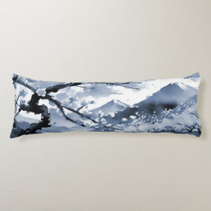 Coussins Longs Fleurs de cerises orientales bleues