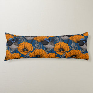 Coussins Longs Fleurs de fleurs et fleurs de pavot orange