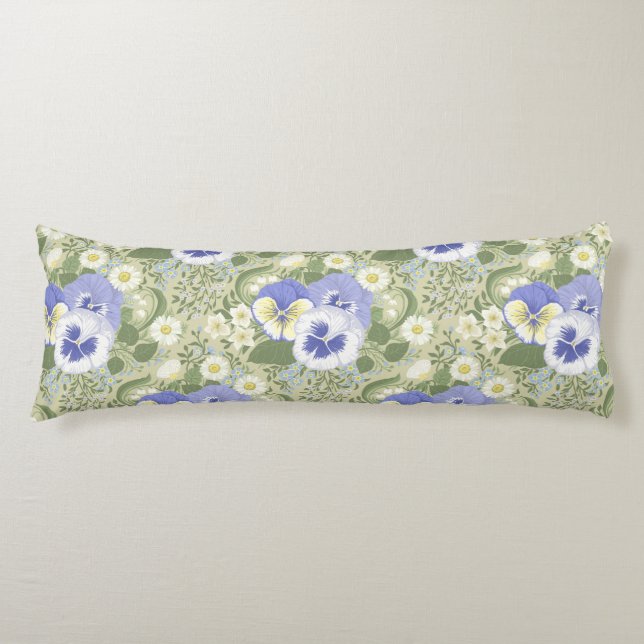 Coussins Longs Fleurs de jardin printanier sur sauge (Devant)