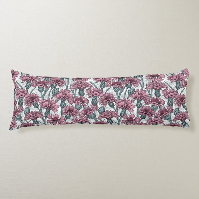 Coussins Longs Fleurs de maïs roses, fleurs sauvages sur blanc (Devant)