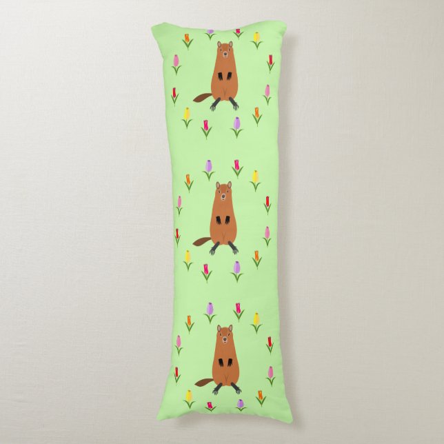 Coussins Longs Fleurs de marmotte et de tulipe mignonnes (Devant (Vertical))