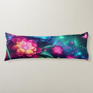 Coussins Longs Fleurs de néon brillantes et colorées/papillons