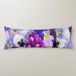 Coussins Longs Fleurs de pensée florales bleues blanches violette