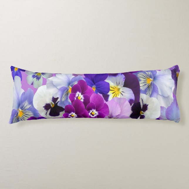 Coussins Longs Fleurs de pensée florales bleues blanches violette (Devant)