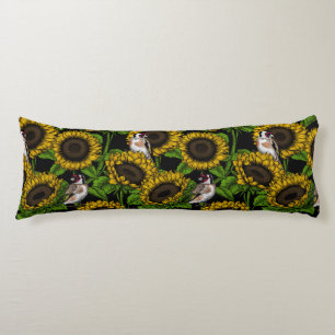 Coussins Longs Fleurs de soleil et ailerons sur noir