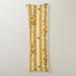 Coussins Longs Fleurs de soleil et papillons sur bandes jaunes (2