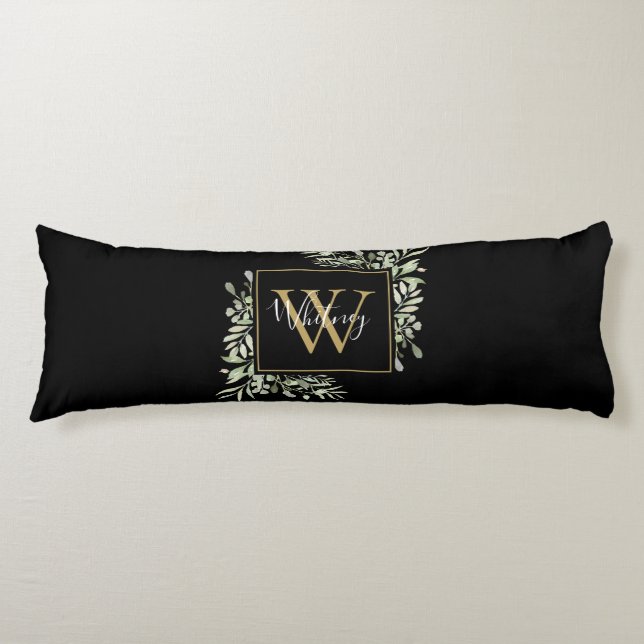 Coussins Longs Fleurs de verdure de monogramme en or noir personn (Devant)