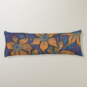 Coussins Longs Fleurs d'or Art Floral Abstrait Peinture Pastel
