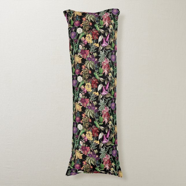 Coussins Longs Fleurs élégantes et motifs floraux noirs feuille (Devant (Vertical))