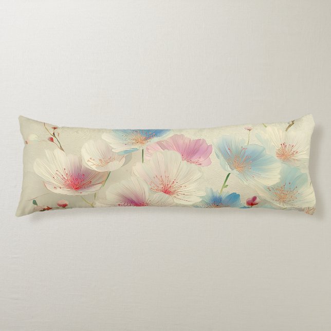 Coussins Longs Fleurs en fleurs – Art botanique pastel doux #1 (Devant)